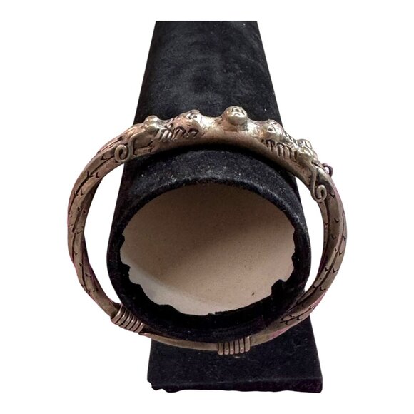 Vtg Dragon Head Double Oriental Theme Tibetan Handmade Silver Bangle Bracelet - Picture 3 of 10